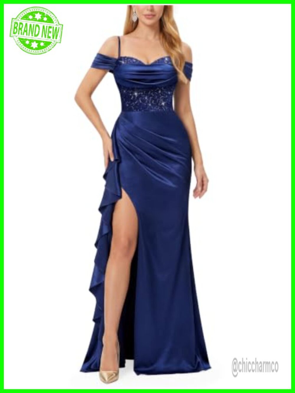 Off Shoulder Sequin Lace Mermaid Maxi Dress